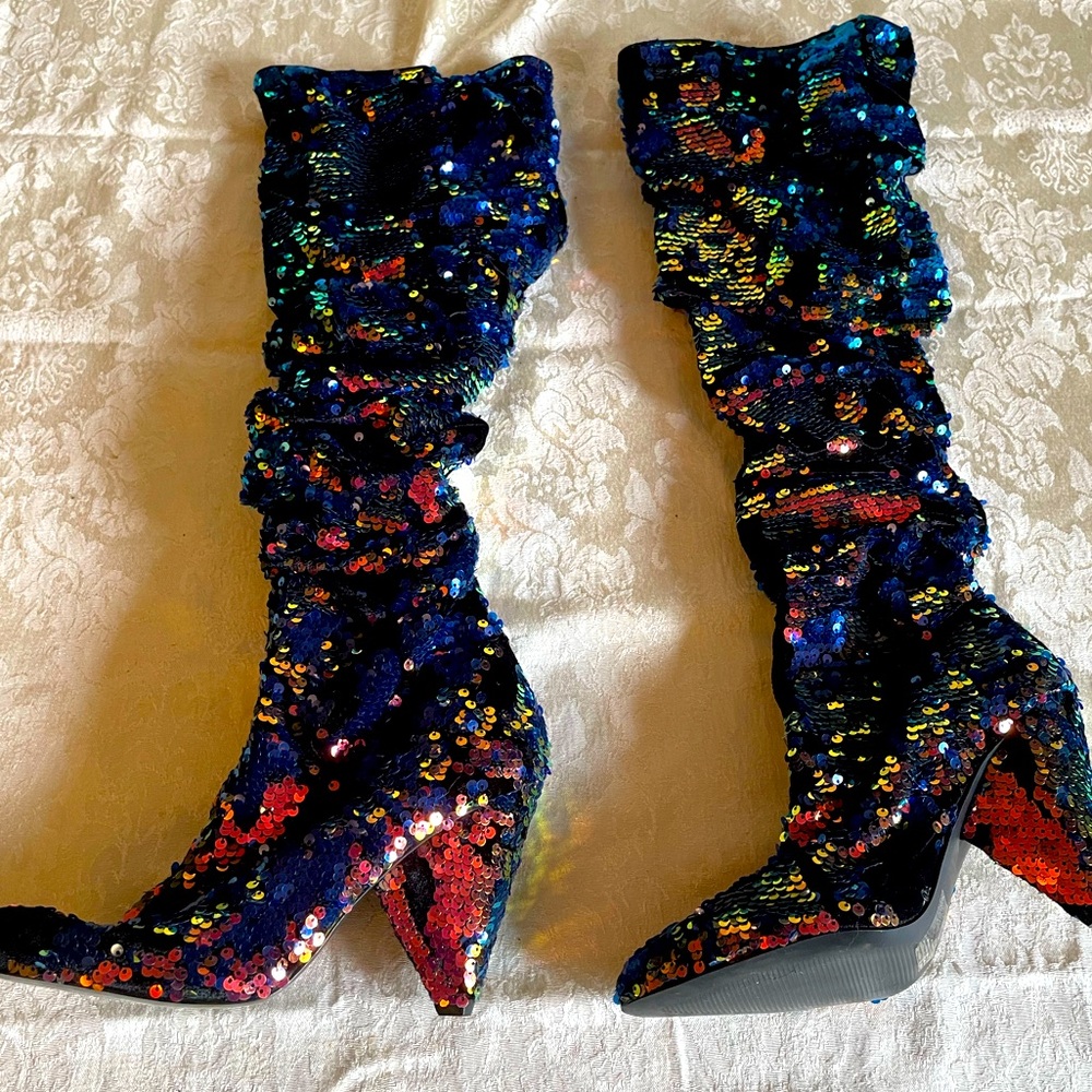 Sequin Knee-High slouch Boots - Multicolor